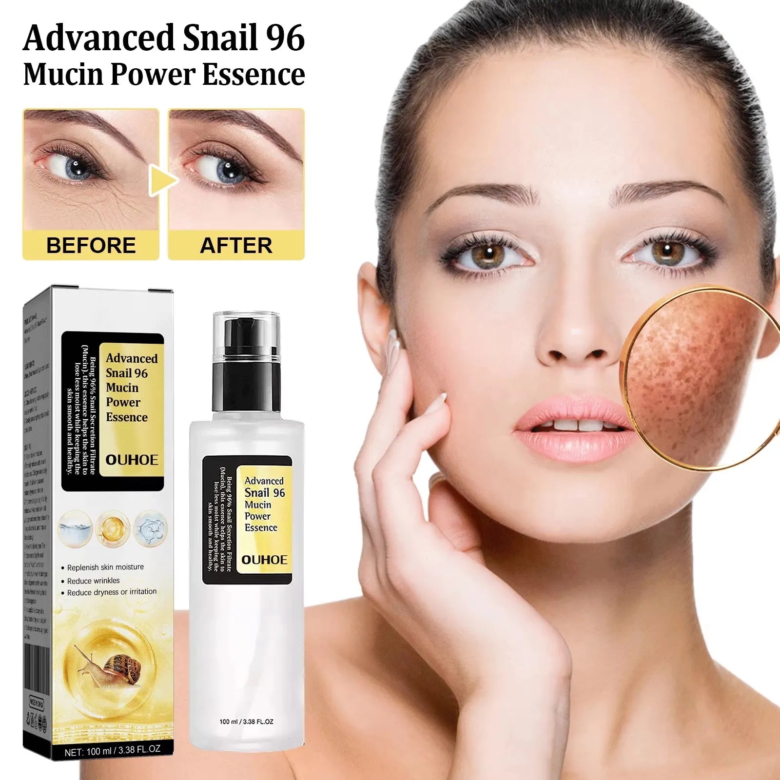 Snail anti Aging Serum Advanced Moisturizing Skin Care Sagging Firming Tightening Fade Fine Lines Collagen Booster Essence 100Ml