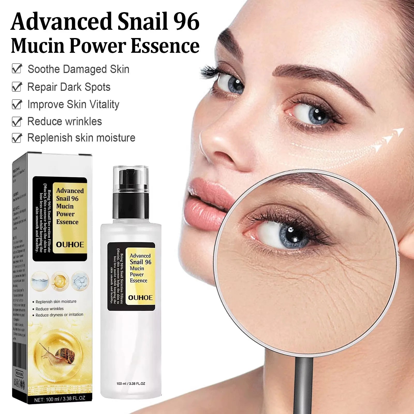 Snail anti Aging Serum Advanced Moisturizing Skin Care Sagging Firming Tightening Fade Fine Lines Collagen Booster Essence 100Ml